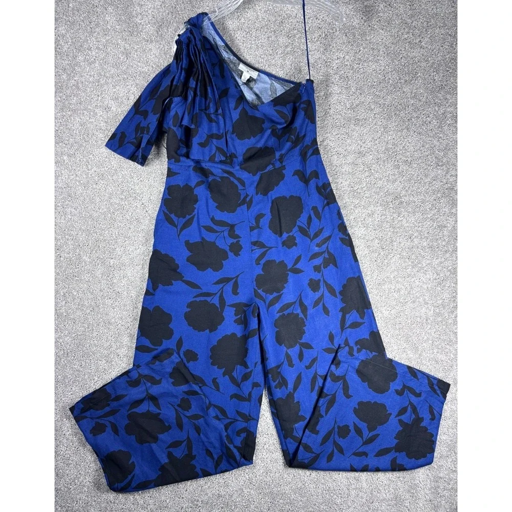 Kate Spade Target Womens Jumpsuit Size 8 Blue Black‎ Floral One Shoulder